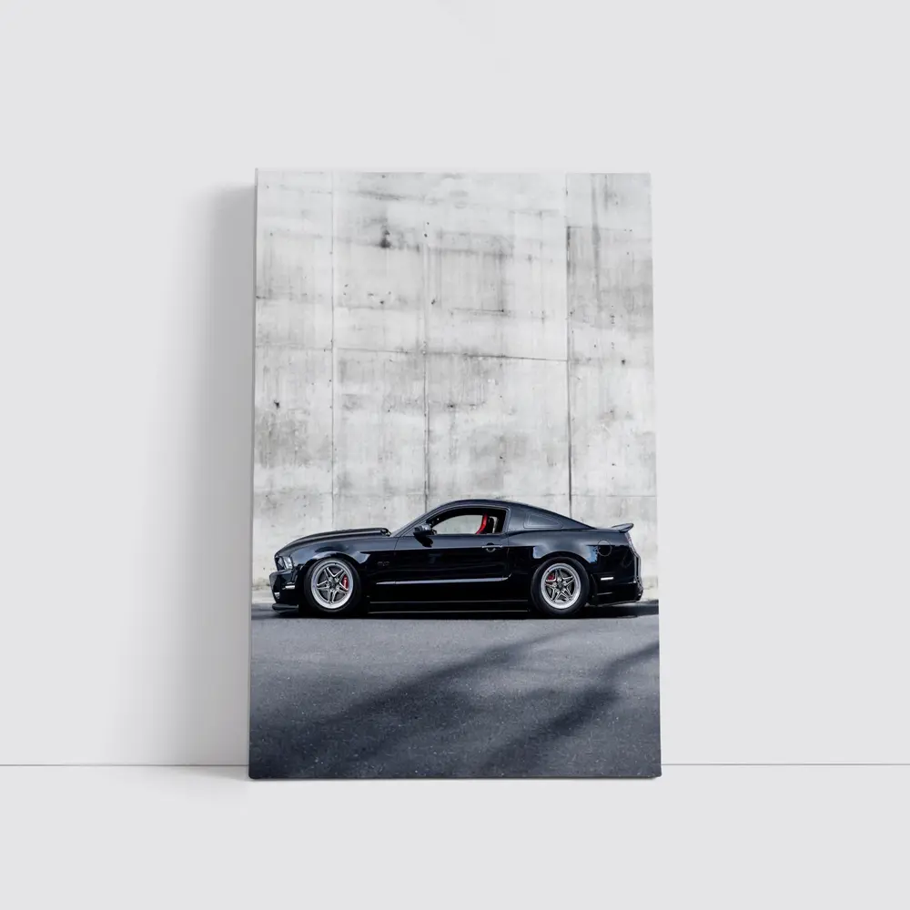 Black Ford Mustang Against Concrete Wall – Wall Art