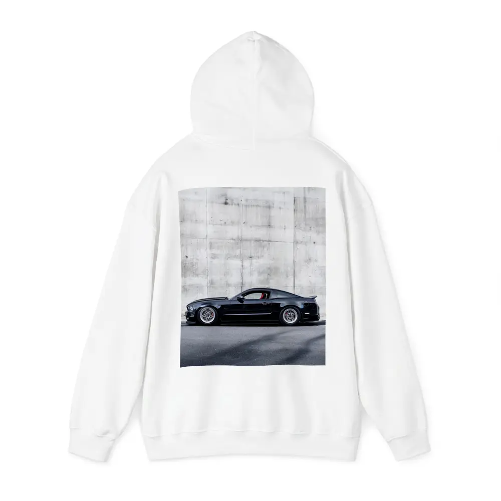 Black Ford Mustang Against Concrete Wall – Hoodies