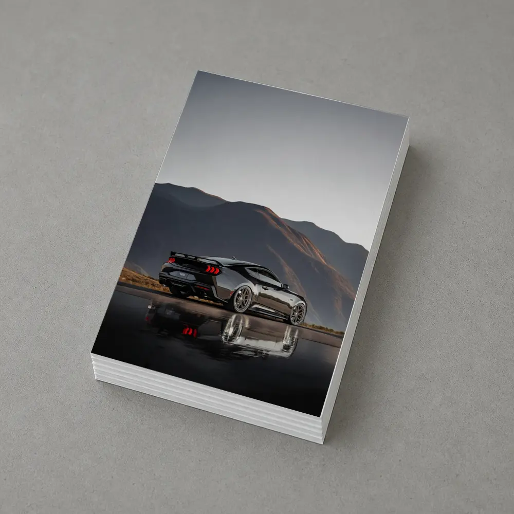 Ford Mustang Black Wet Road Mountain Backdrop – Postcards