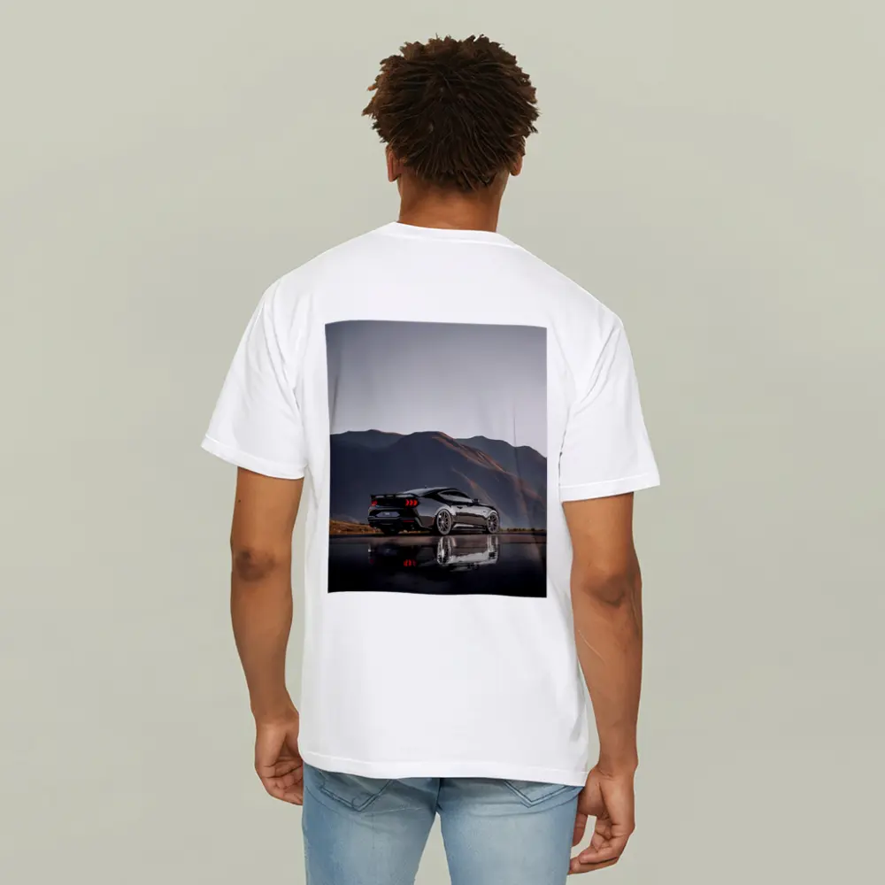 Ford Mustang Black Wet Road Mountain Backdrop – T-Shirts