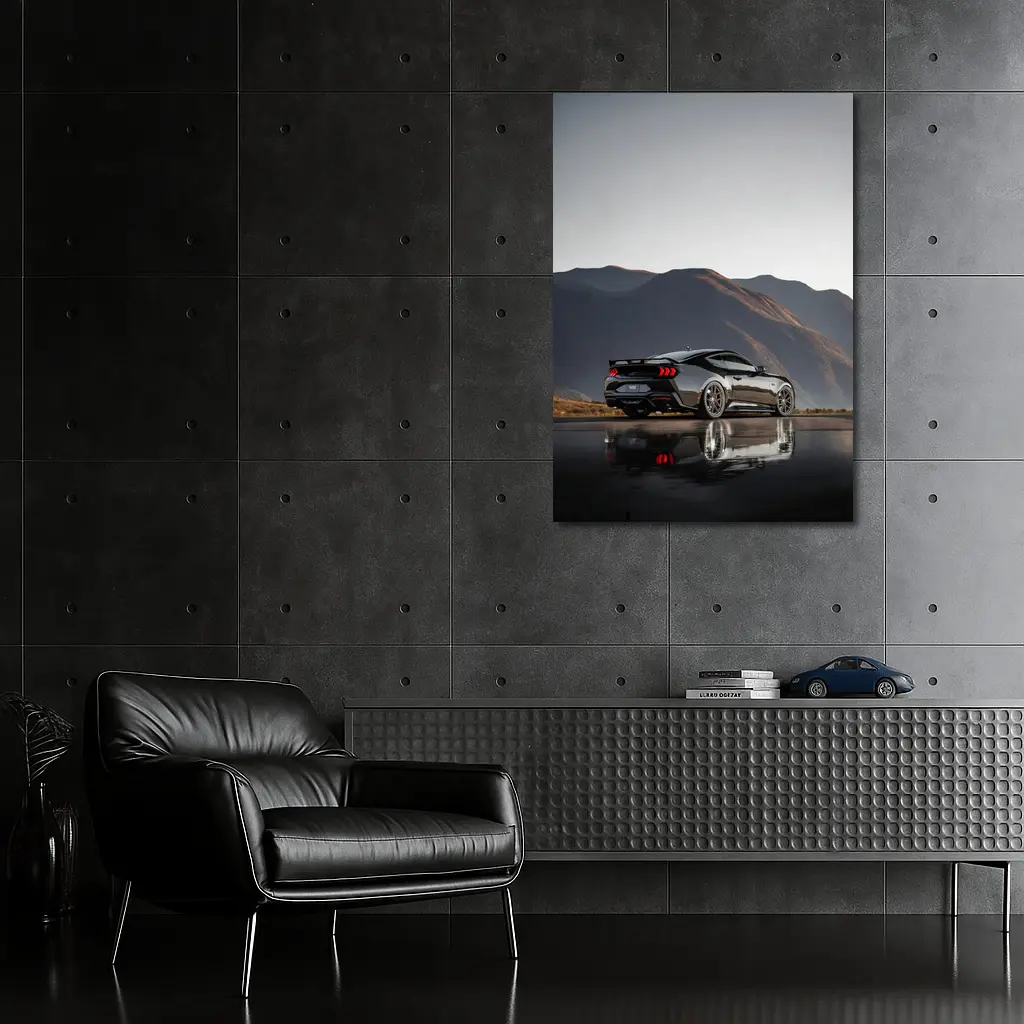 Ford Mustang Black Wet Road Mountain Backdrop – Wall Art
