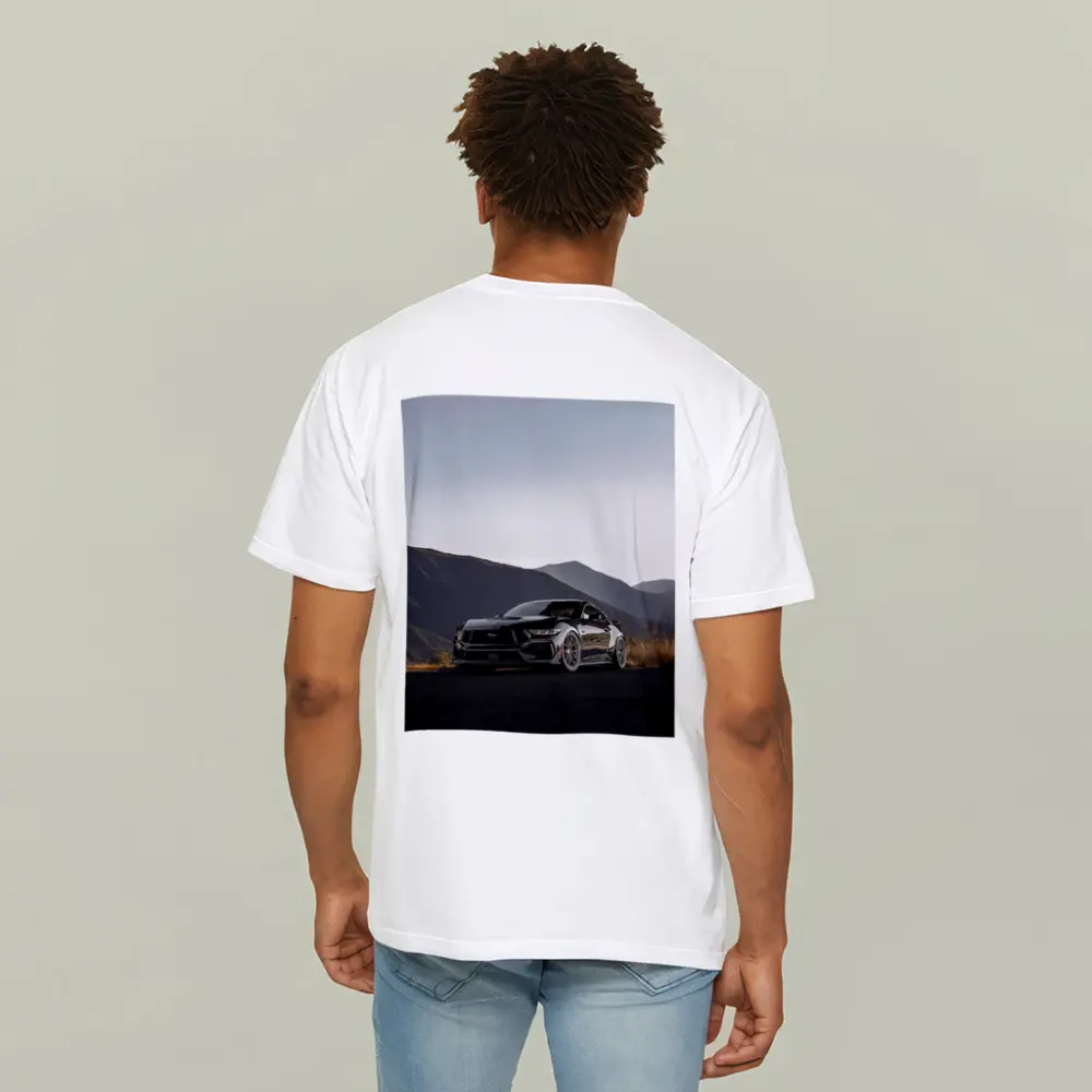 Ford Mustang Black Car Mountain Background – T-Shirts
