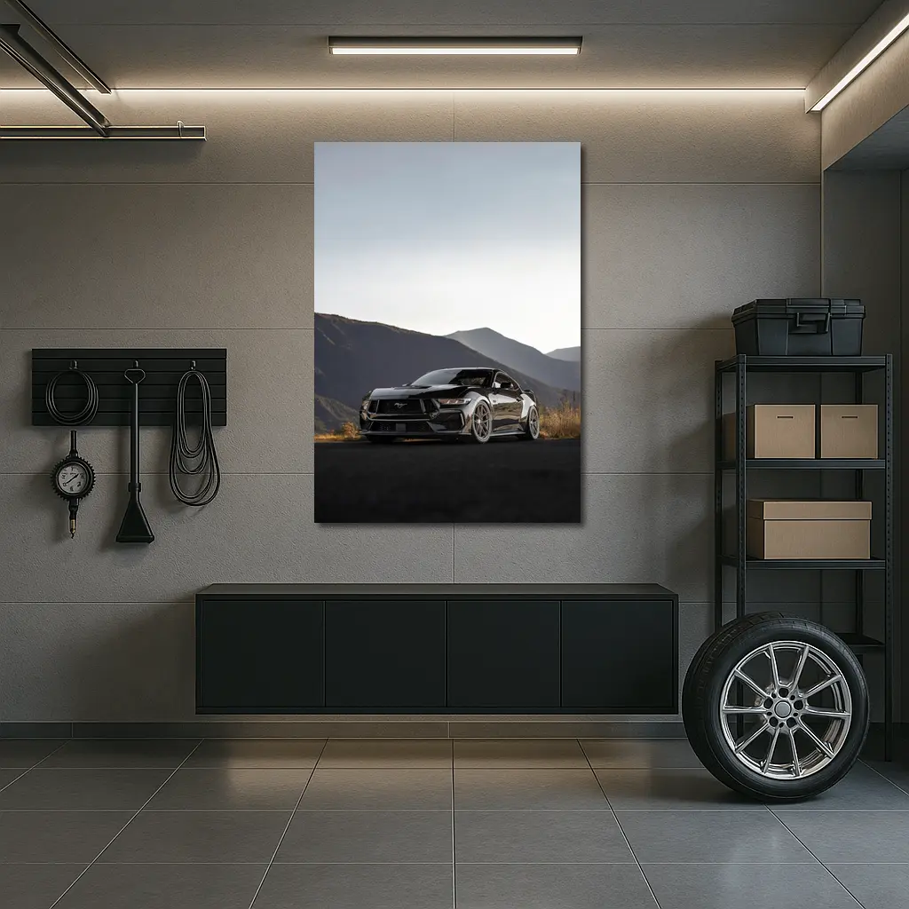 Ford Mustang Black Car Mountain Background – Wall Art