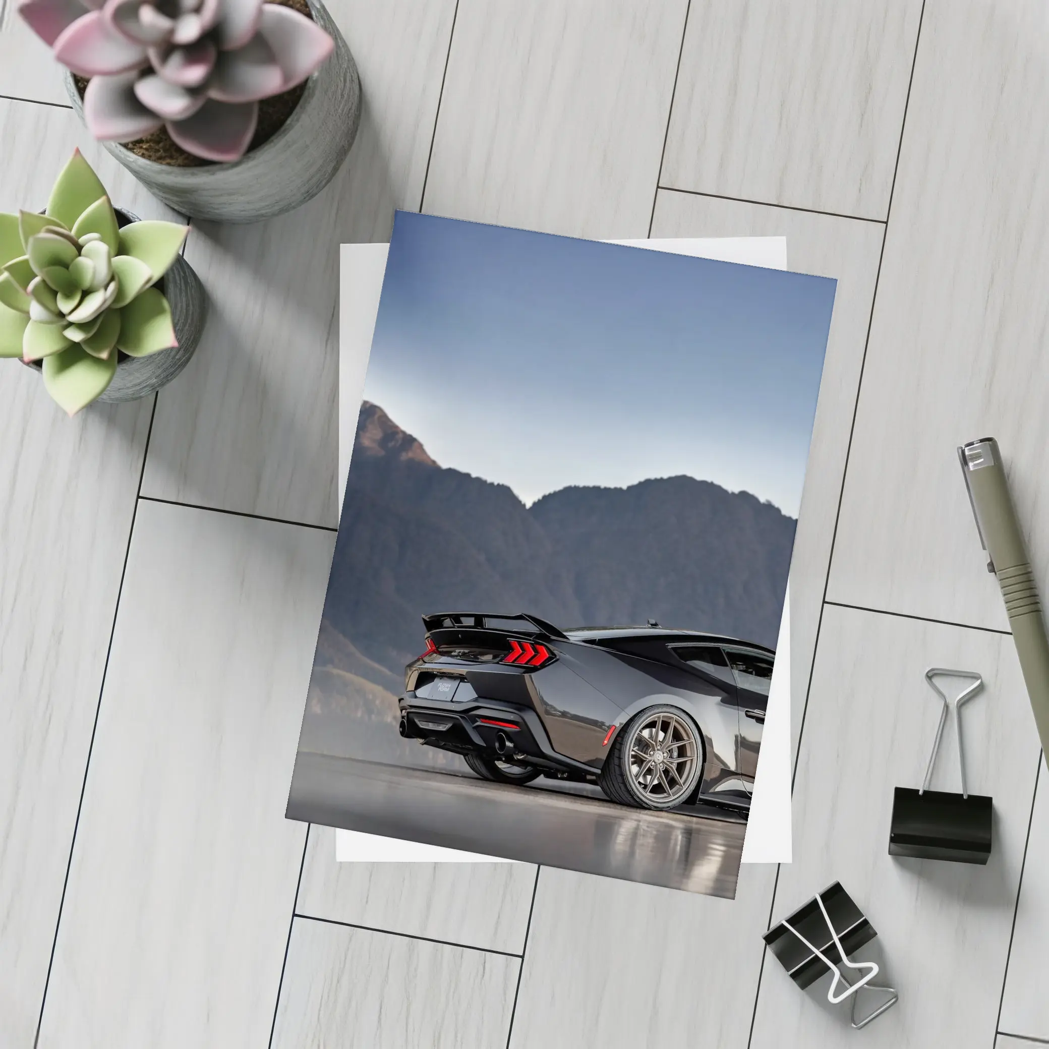 Ford Mustang Black Rear Mountain Backdrop – Postcards