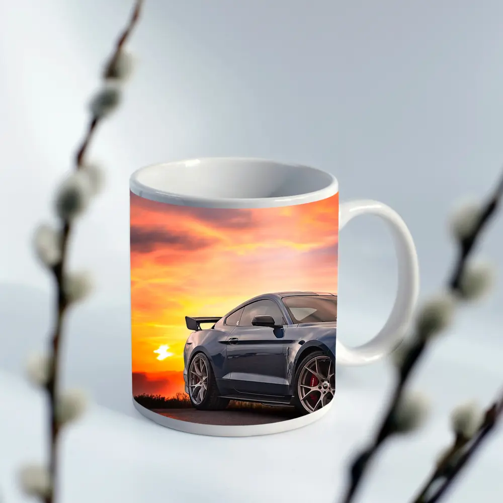 Ford Mustang Blue Coupe Sunset Sky – Mugs