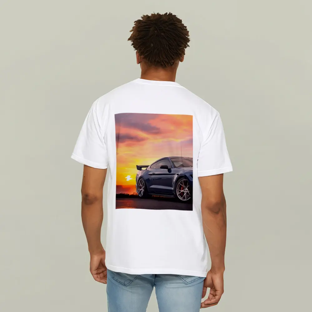 Ford Mustang Blue Coupe Sunset Sky – T-Shirts