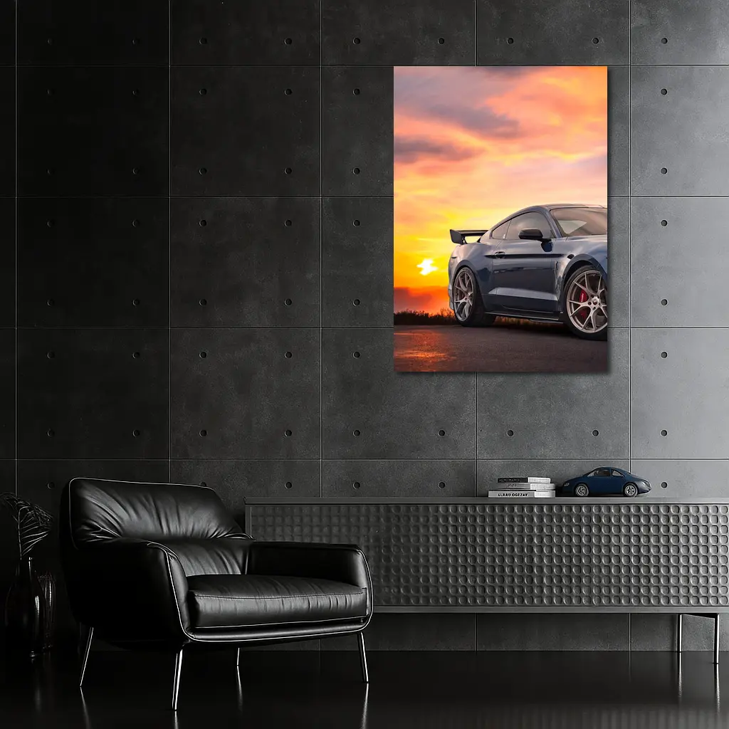Ford Mustang Blue Coupe Sunset Sky – Wall Art