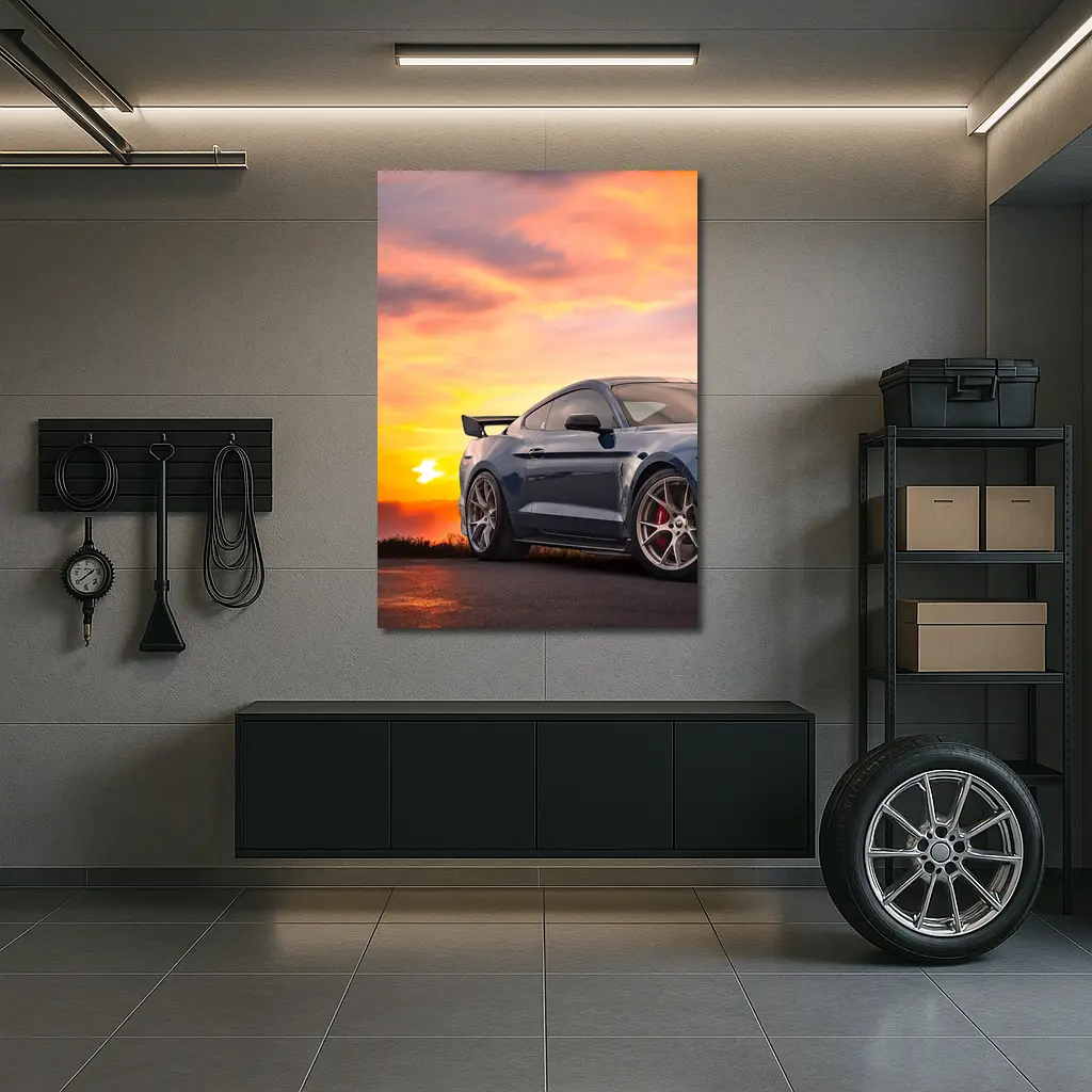 Ford Mustang Blue Coupe Sunset Sky – Wall Art