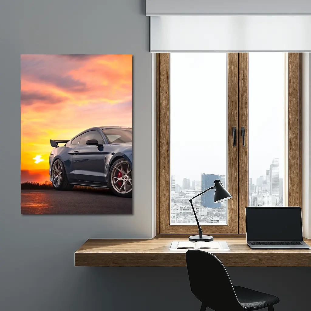 Ford Mustang Blue Coupe Sunset Sky – Wall Art