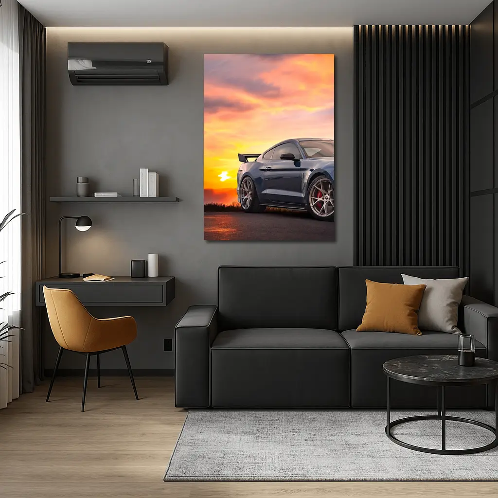 Ford Mustang Blue Coupe Sunset Sky – Wall Art