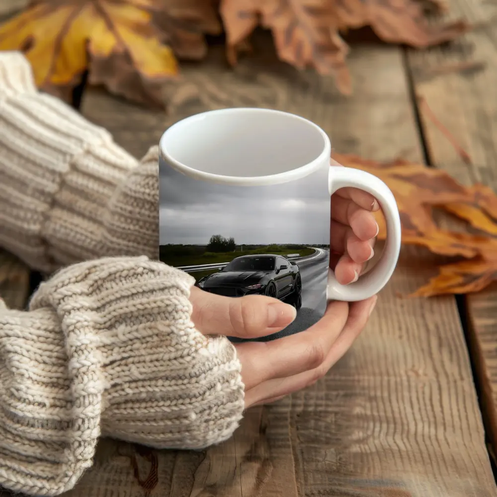 Ford Mustang Black Muscle Car Wet Road – Mugs