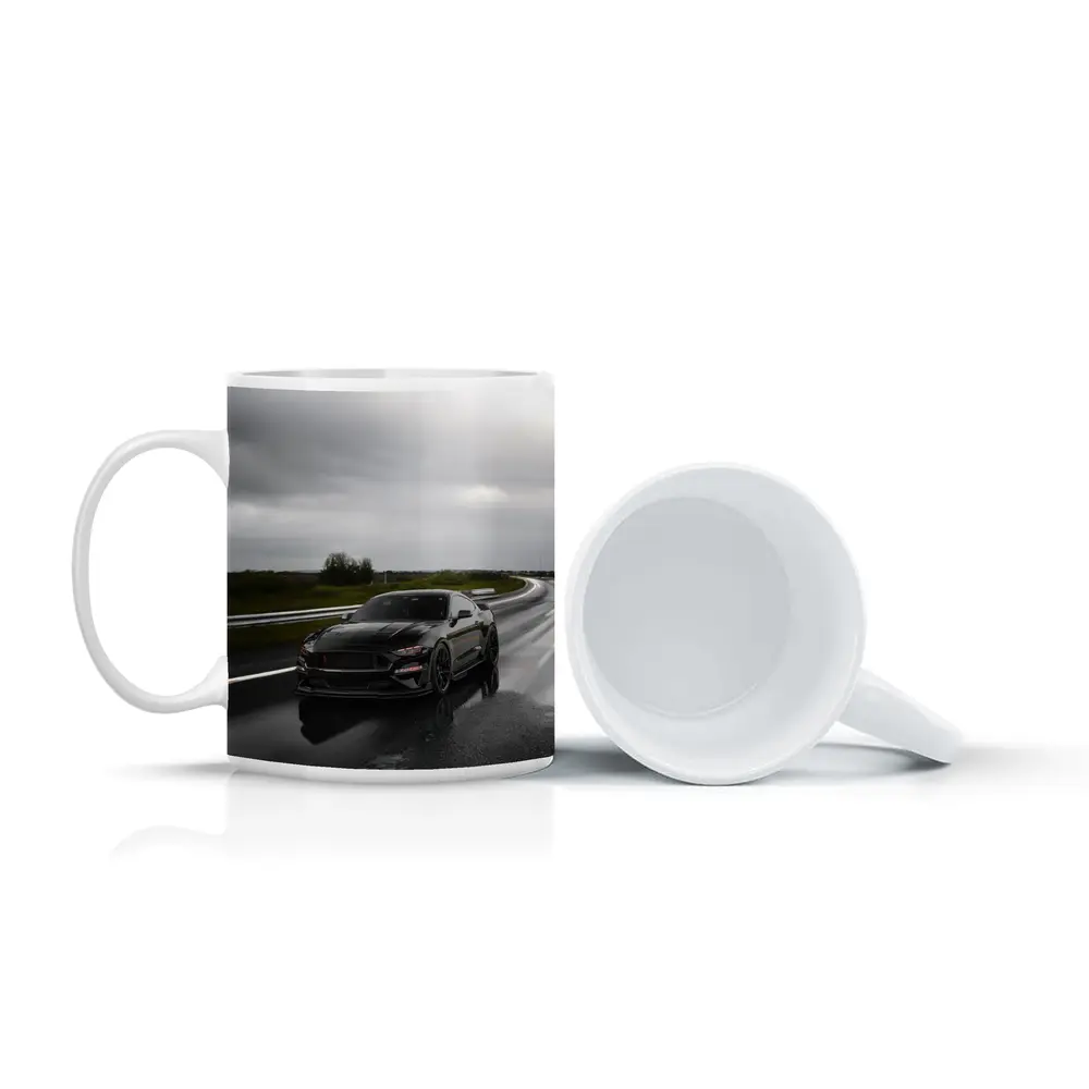Ford Mustang Black Muscle Car Wet Road – Mugs