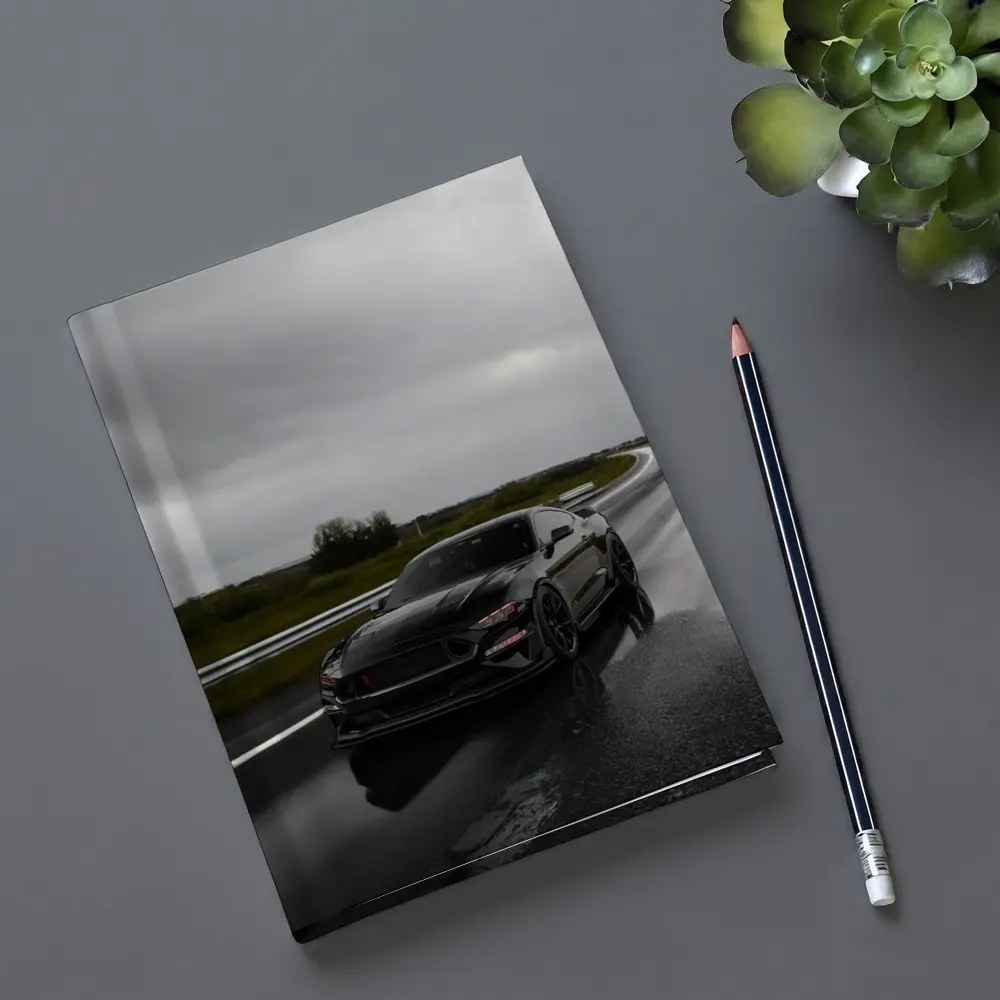 Ford Mustang Black Muscle Car Wet Road – Notebooks