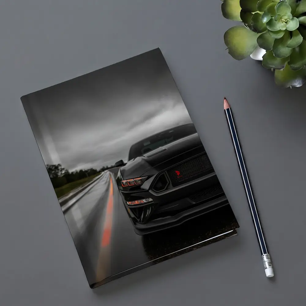 Black Ford Mustang Stormy Wet Road – Notebooks