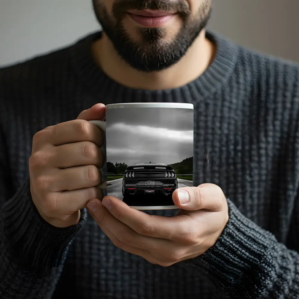 Black Ford Mustang GT Rainy Road – Mugs