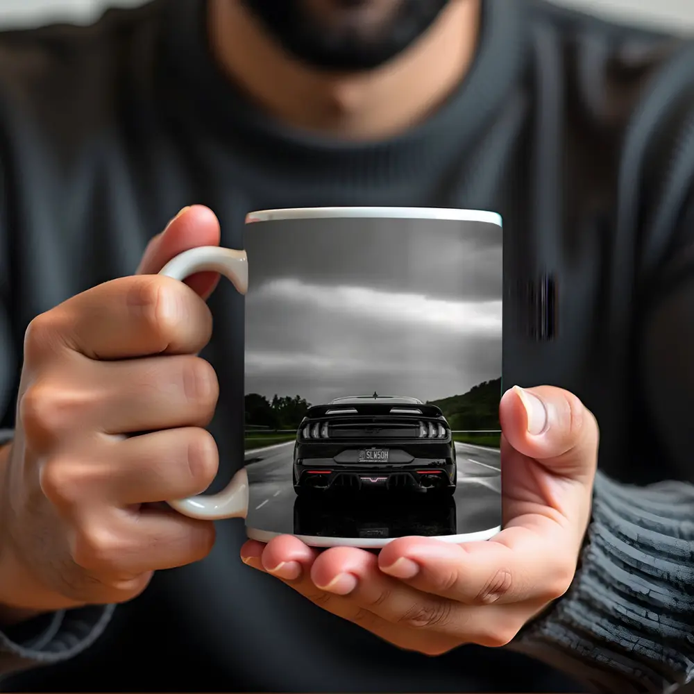 Black Ford Mustang GT Rainy Road – Mugs