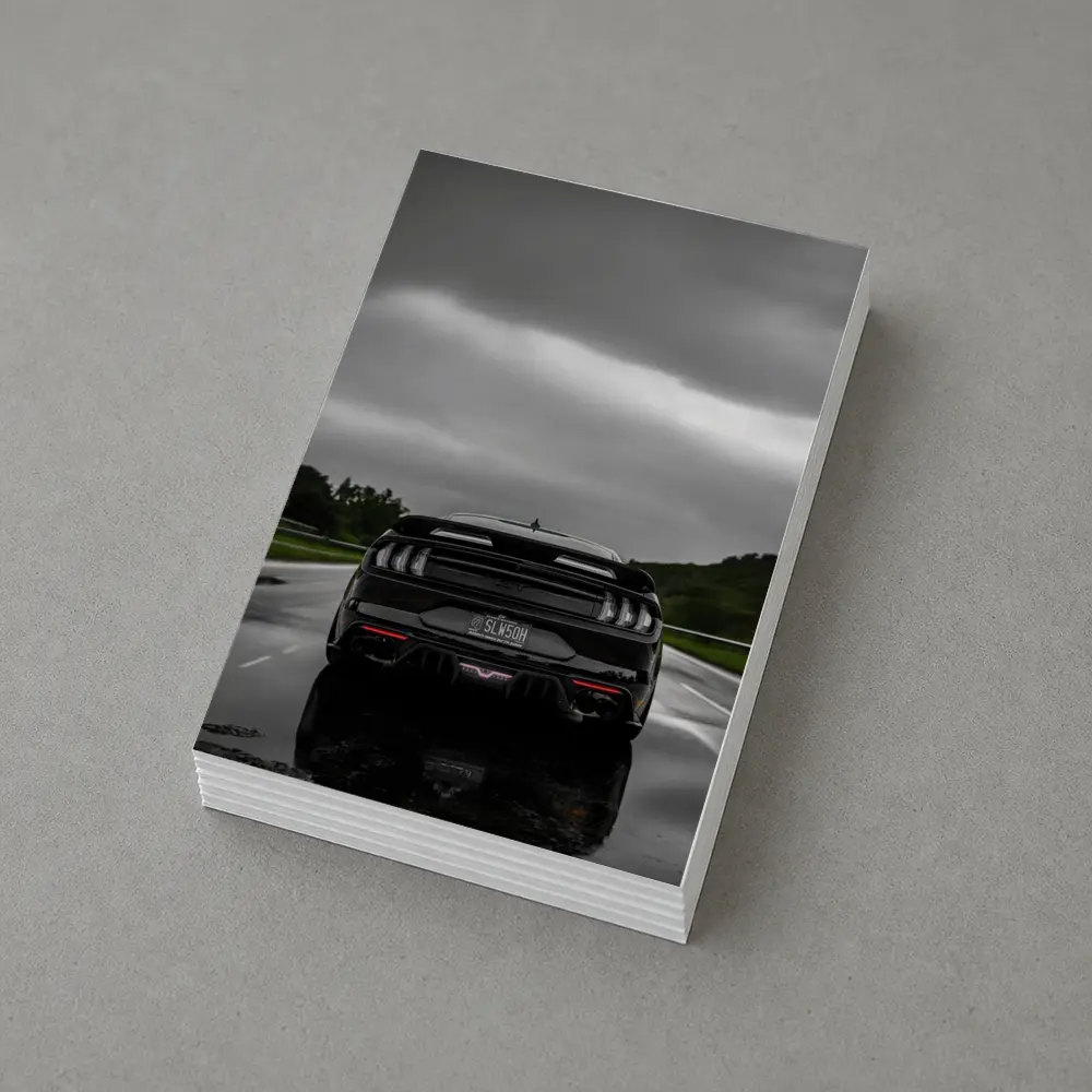 Black Ford Mustang GT Rainy Road – Postcards