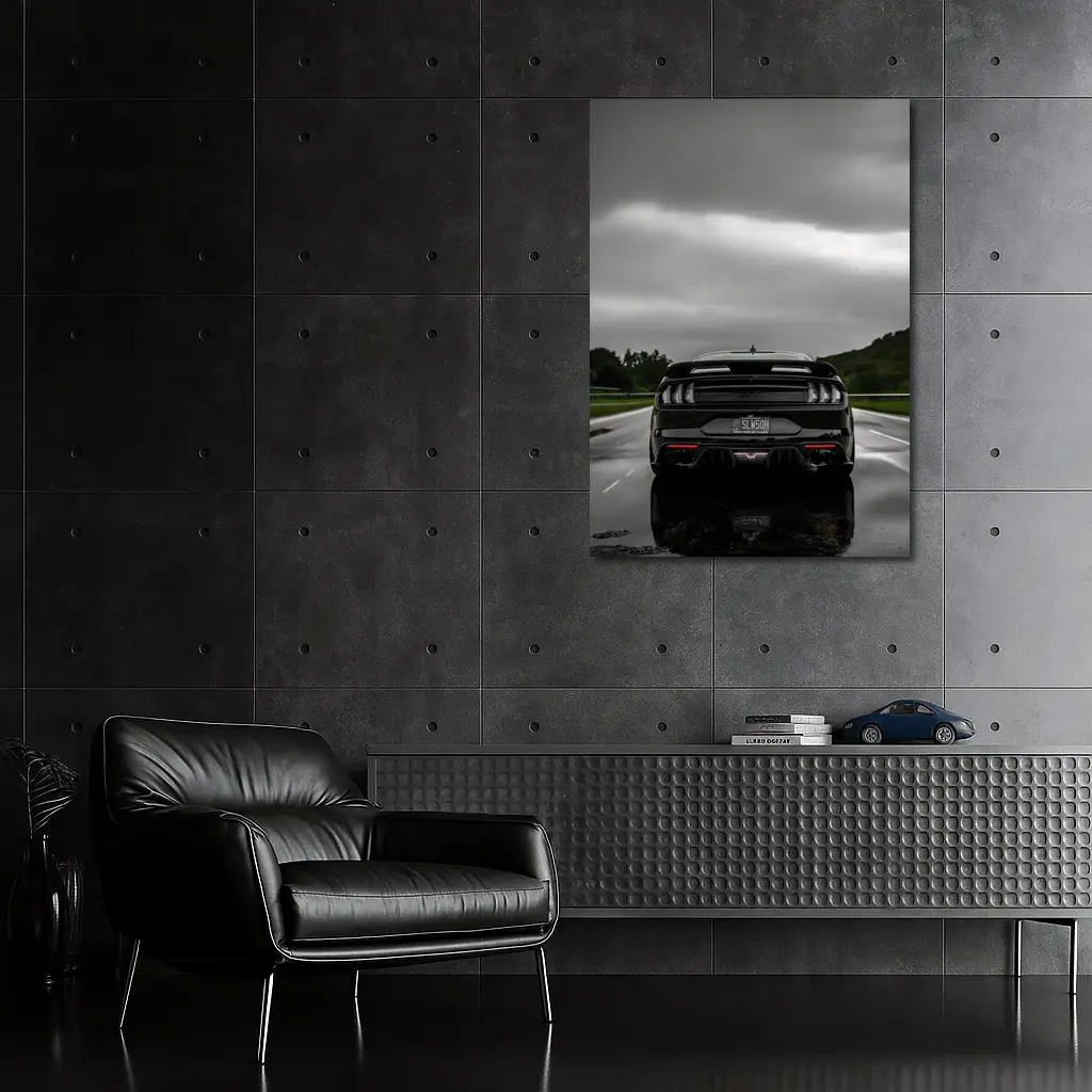 Black Ford Mustang GT Rainy Road – Wall Art