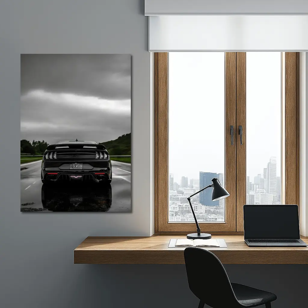 Black Ford Mustang GT Rainy Road – Wall Art