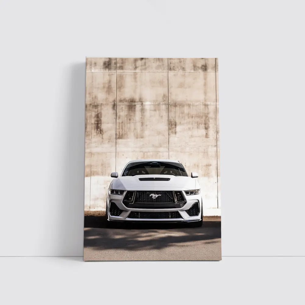 Ford Mustang White Concrete Wall Front View – Wall Art