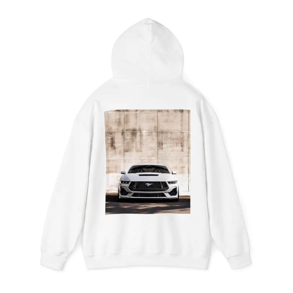 Ford Mustang White Concrete Wall Front View – Hoodies