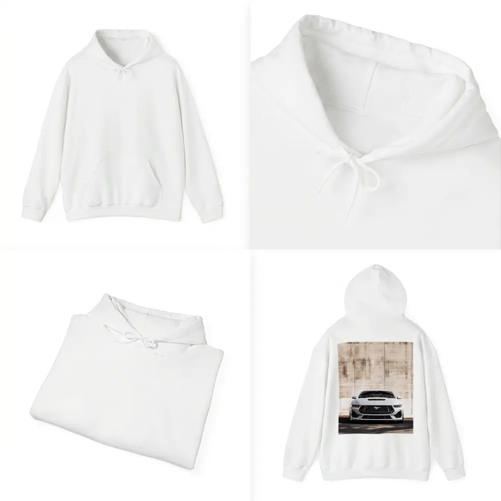 Ford Mustang White Concrete Wall Front View – Hoodies