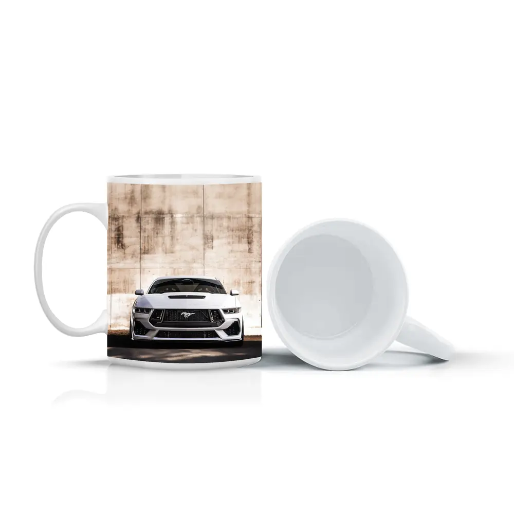 Ford Mustang White Concrete Wall Front View – Mugs