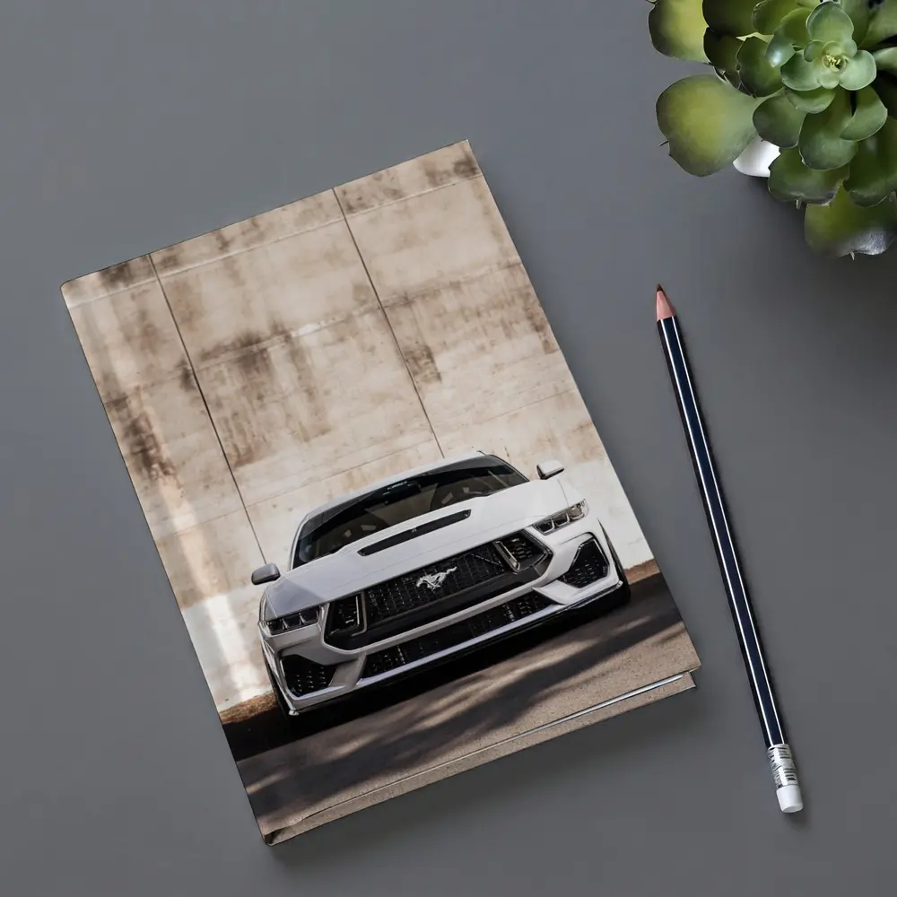 Ford Mustang White Concrete Wall Front View – Notebooks