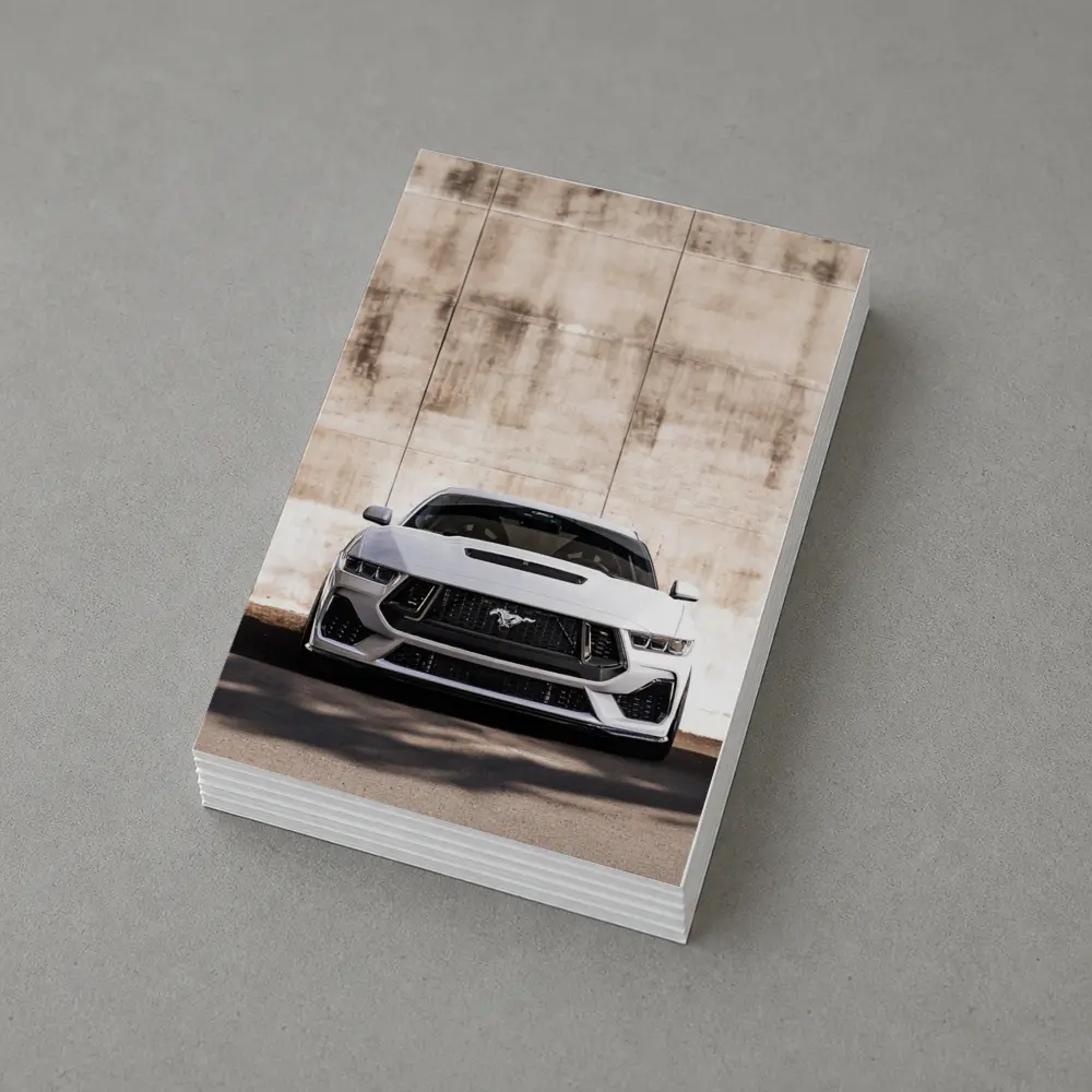 Ford Mustang White Concrete Wall Front View – Postcards