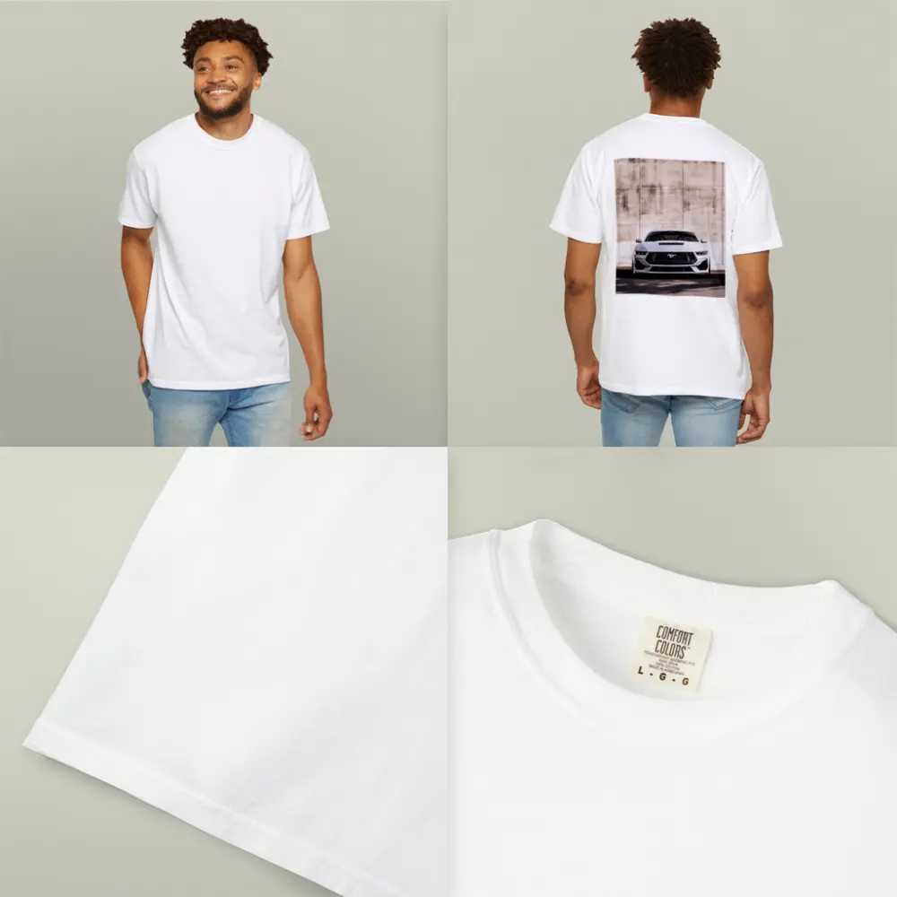 Ford Mustang White Concrete Wall Front View – T-Shirts