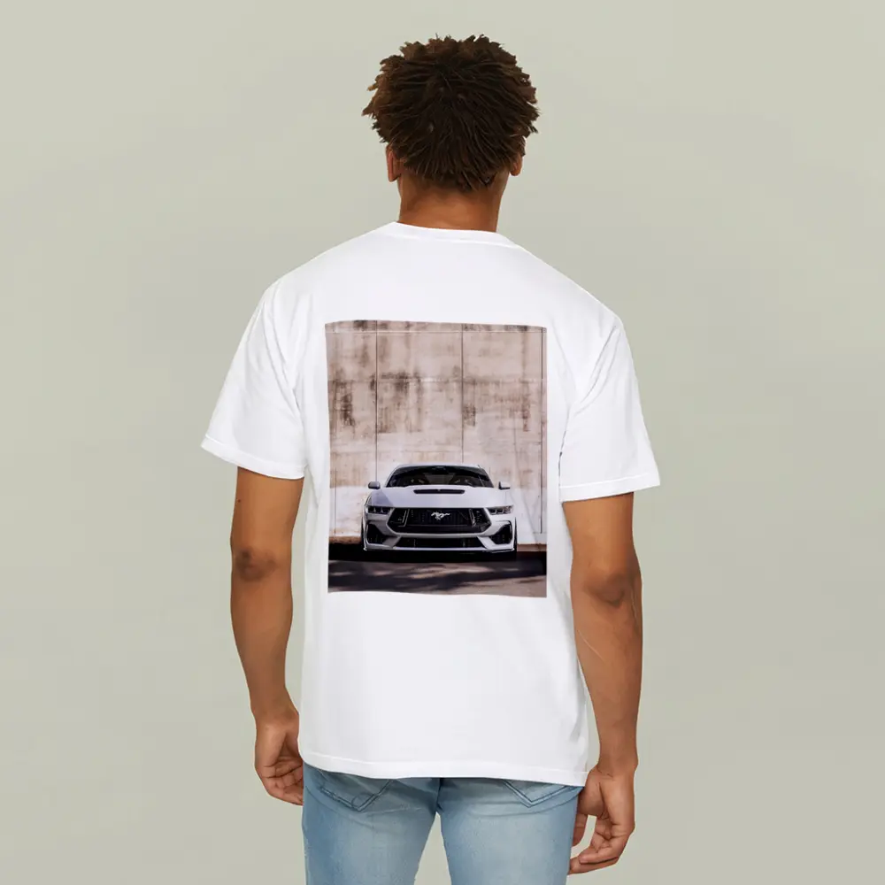 Ford Mustang White Concrete Wall Front View – T-Shirts