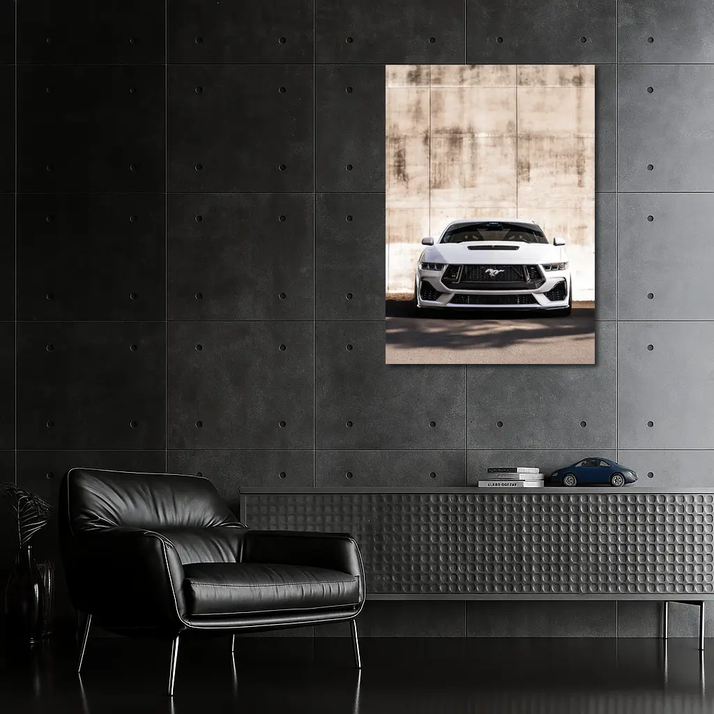 Ford Mustang White Concrete Wall Front View – Wall Art