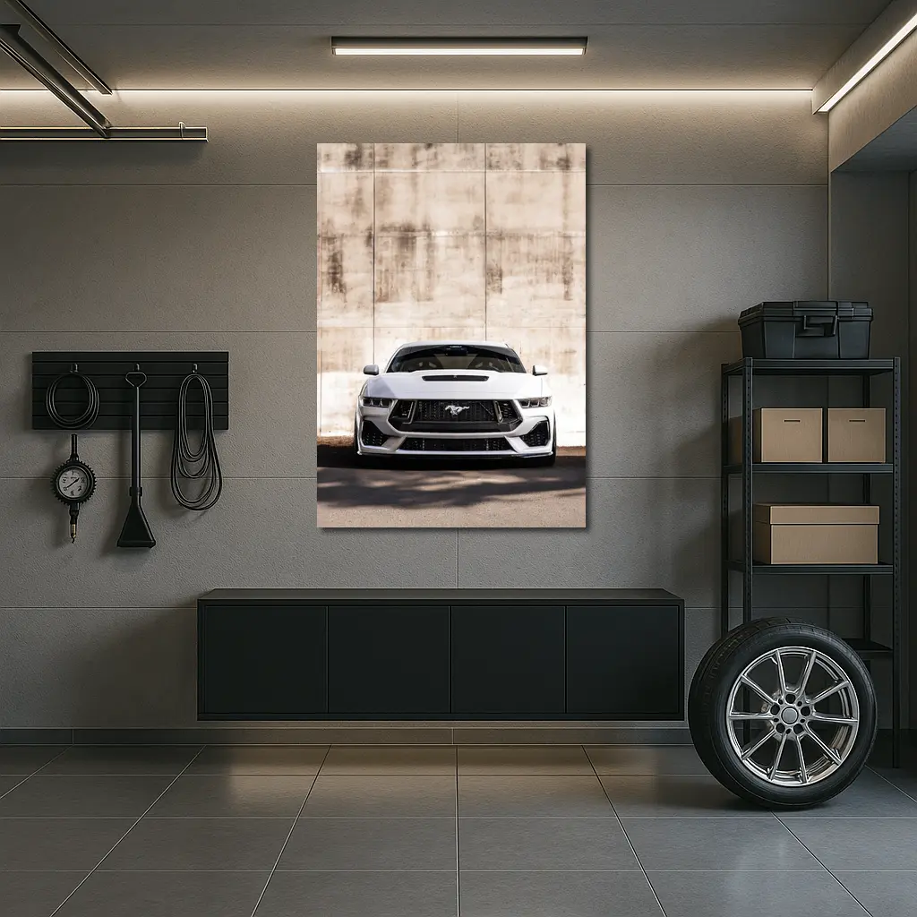 Ford Mustang White Concrete Wall Front View – Wall Art