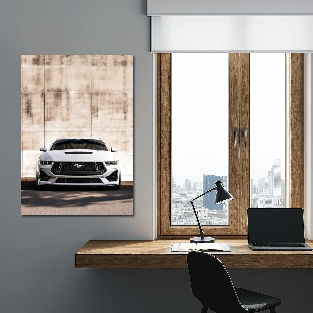 Ford Mustang White Concrete Wall Front View – Wall Art