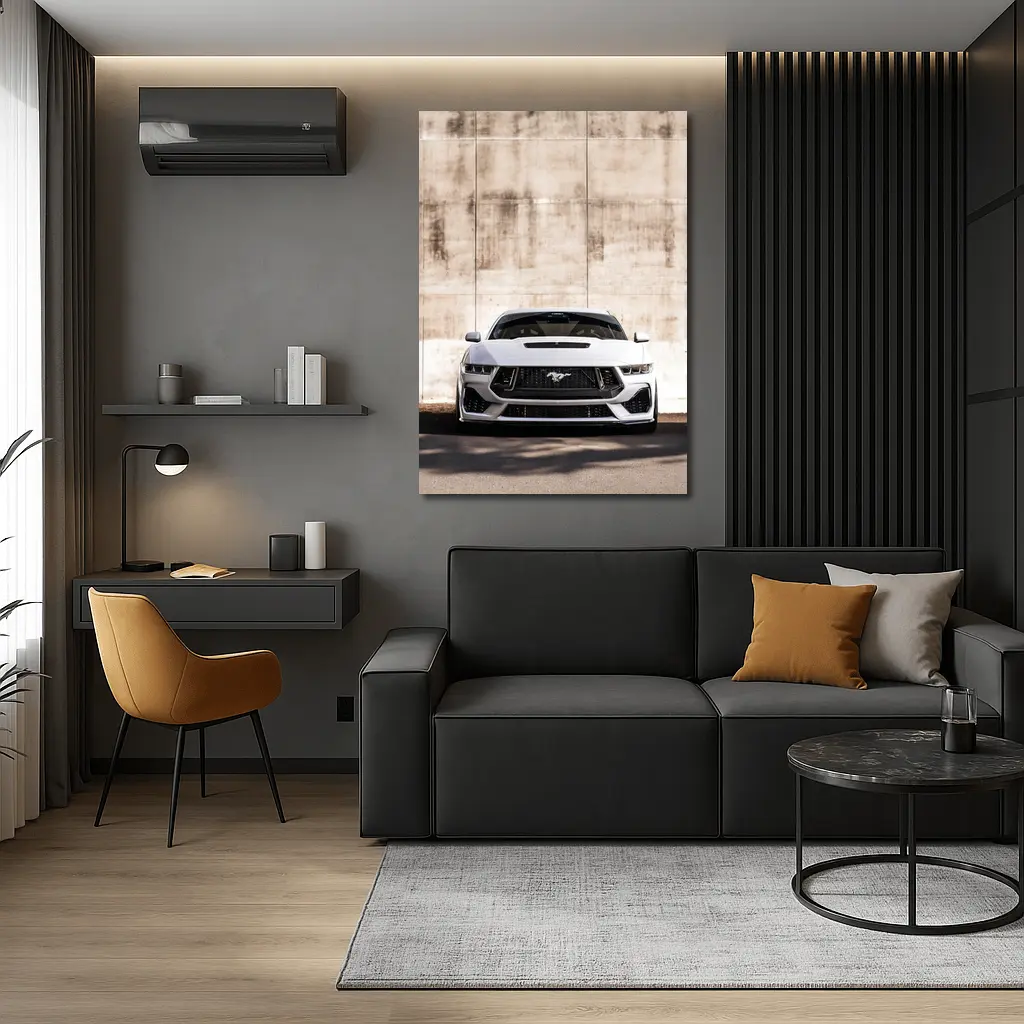 Ford Mustang White Concrete Wall Front View – Wall Art