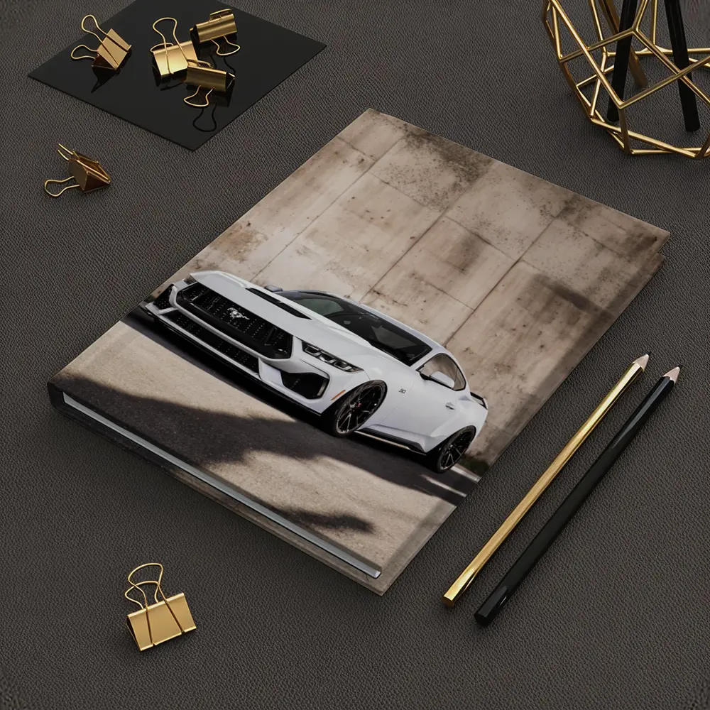 Ford Mustang White Against Concrete Wall – Notebooks