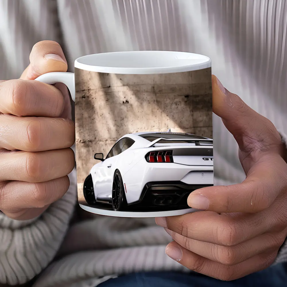 Ford Mustang GT White Concrete Wall Rear – Mugs