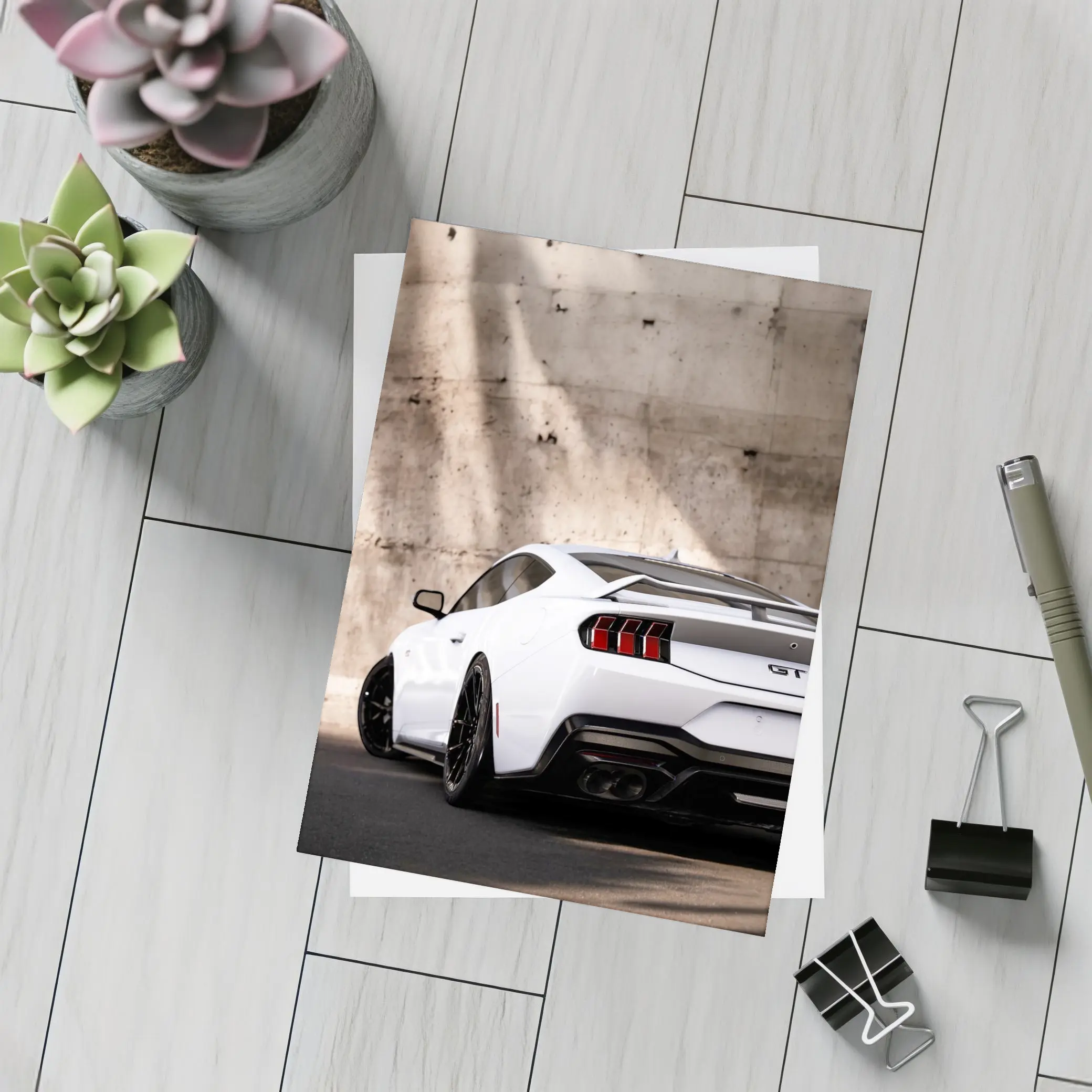 Ford Mustang GT White Concrete Wall Rear – Postcards