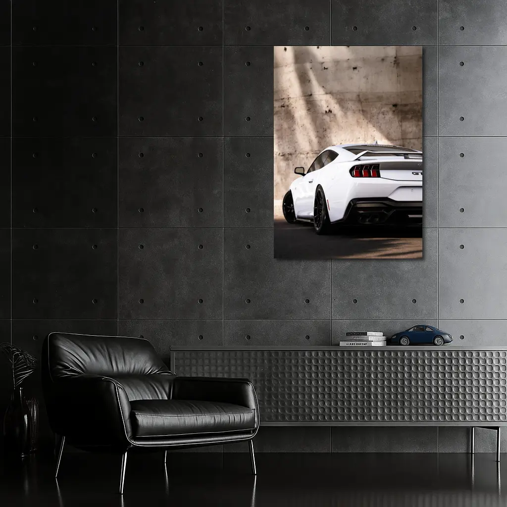 Ford Mustang GT White Concrete Wall Rear – Wall Art