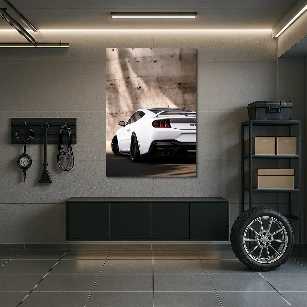Ford Mustang GT White Concrete Wall Rear – Wall Art