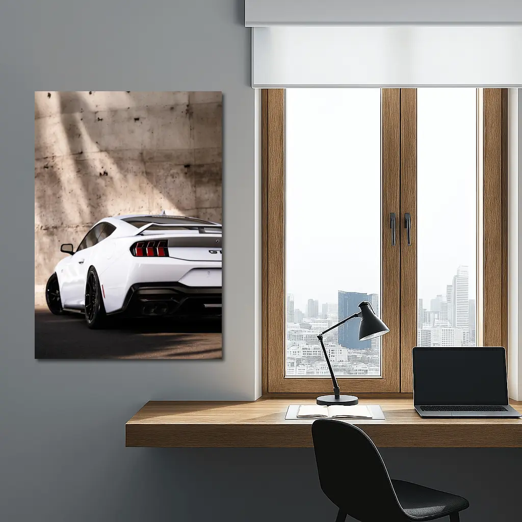 Ford Mustang GT White Concrete Wall Rear – Wall Art