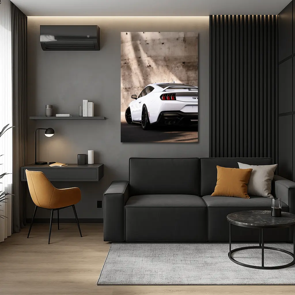 Ford Mustang GT White Concrete Wall Rear – Wall Art
