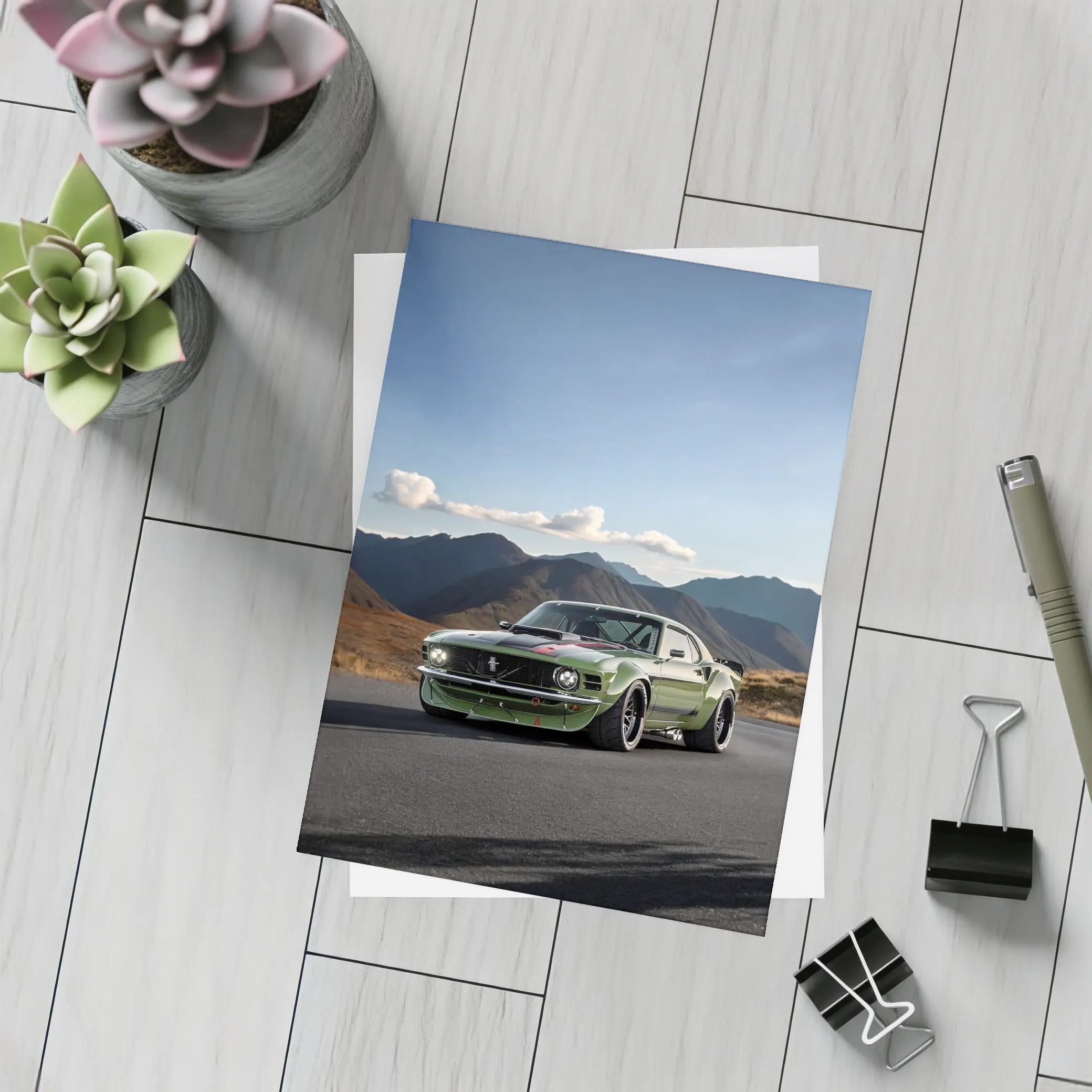 Ford Mustang Green Classic Mountain Road – Postcards