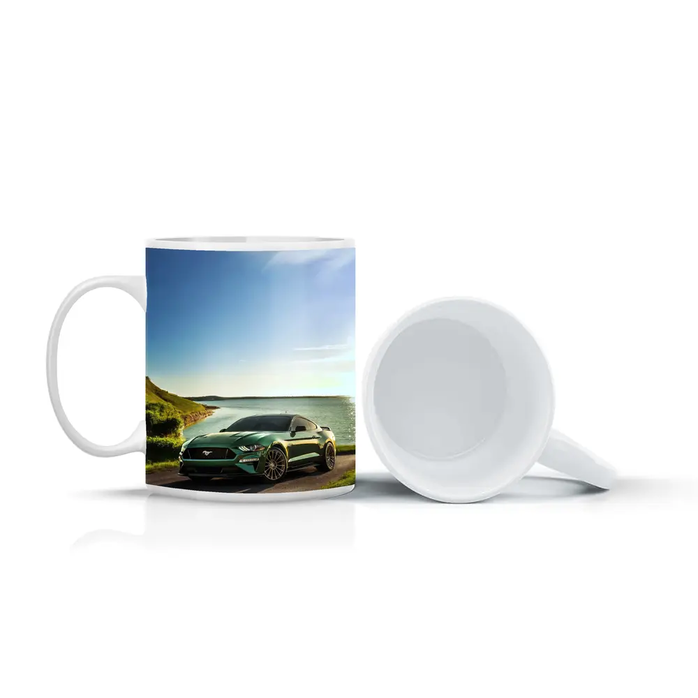 Ford Mustang Green Coastal Road Sunny Day – Mugs