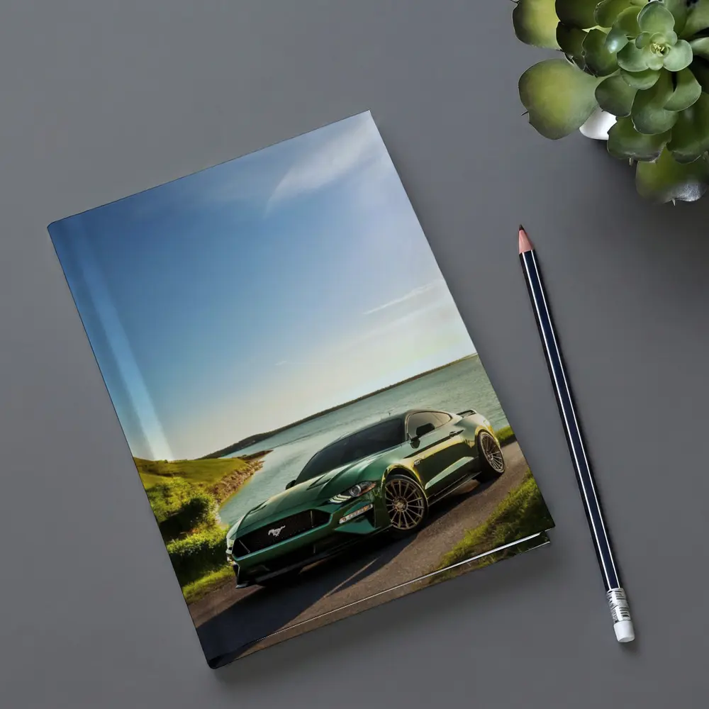 Ford Mustang Green Coastal Road Sunny Day – Notebooks