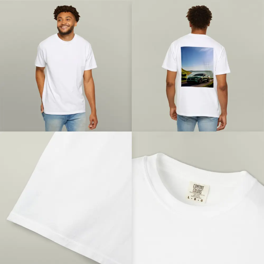 Ford Mustang Green Coastal Road Sunny Day – T-Shirts