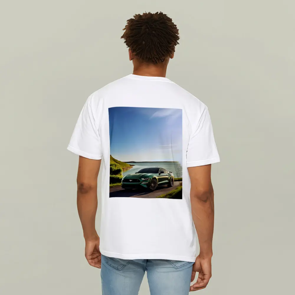 Ford Mustang Green Coastal Road Sunny Day – T-Shirts