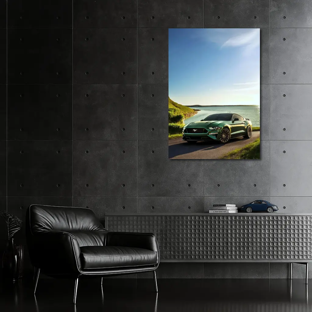 Ford Mustang Green Coastal Road Sunny Day – Wall Art