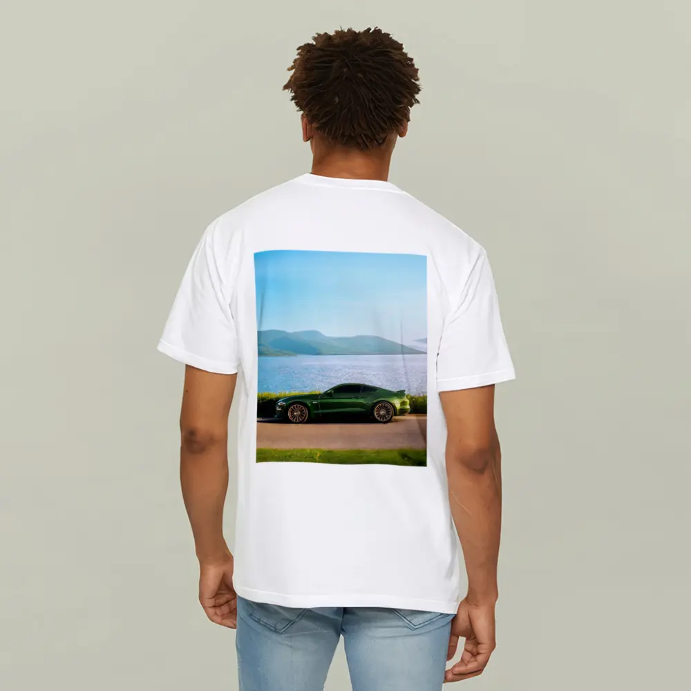 Ford Mustang Green Parked By Lake – T-Shirts