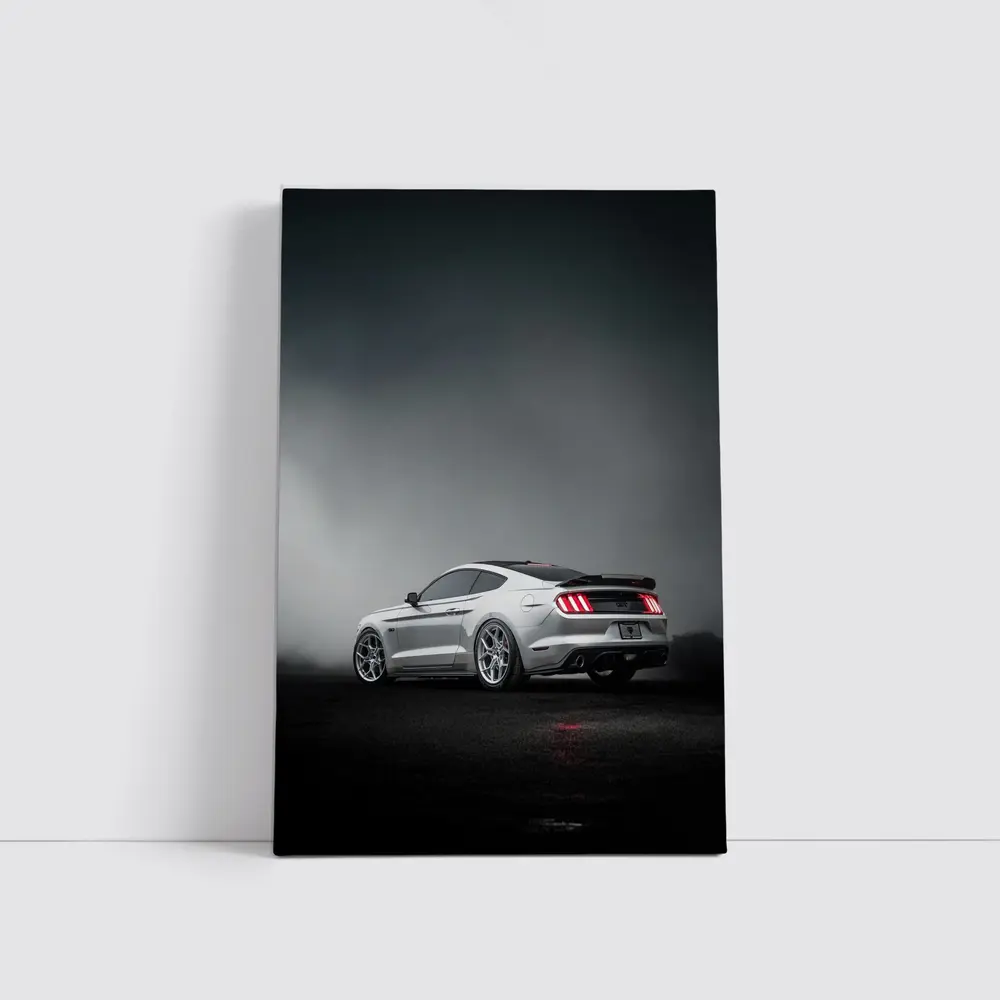 Ford Mustang GT Silver Foggy Dark Background – Wall Art